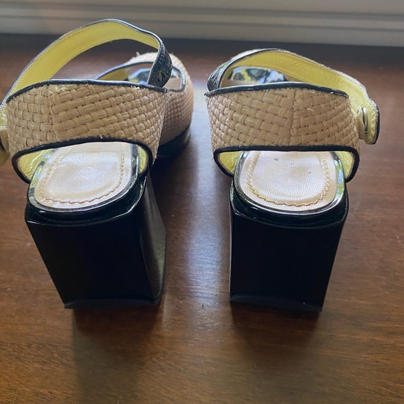 Pollini Raffia Slingback Pumps Open Toe, Woven Neutral w/Black Heel; Size: 9.5 - Picture 6 of 11